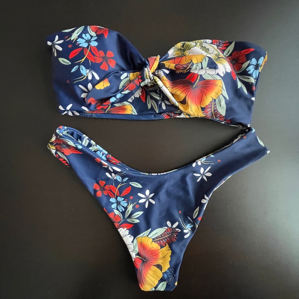 Navy floral bandeau bikini